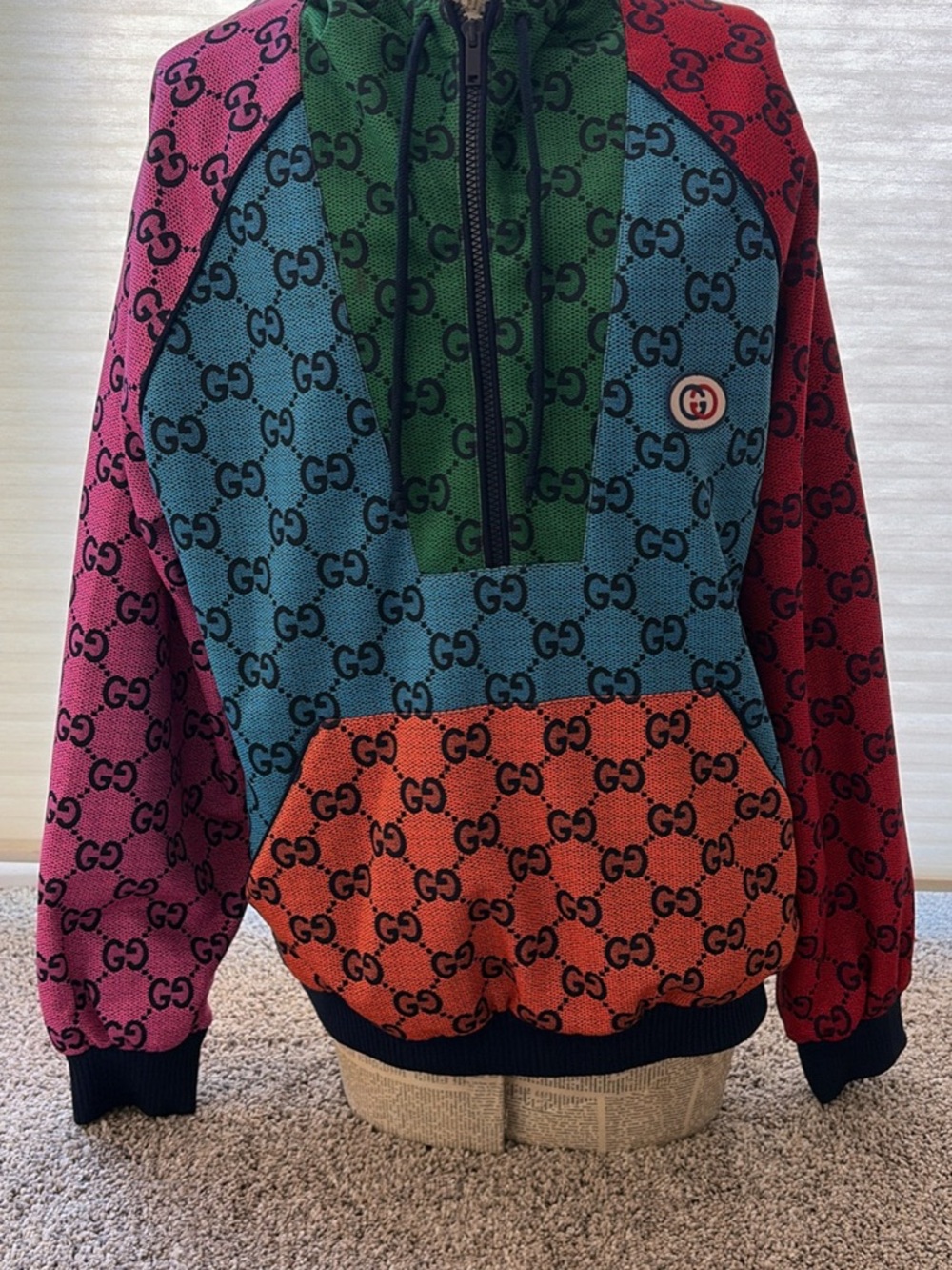 Gucci Multicolor GG Logo Patchwork Hoodie - Picture 2 of 4